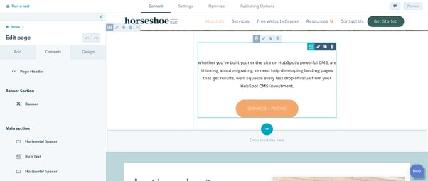 Example of HubSpot's web builder