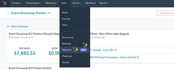 Payments in the HubSpot Sales menu