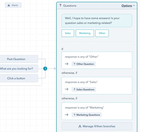 Chatflow with custom question and if/then branch