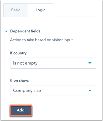 hubspot screenshot that shows lead form logic settings