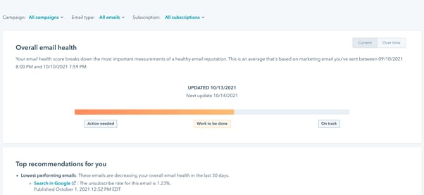 HubSpot's email health tool