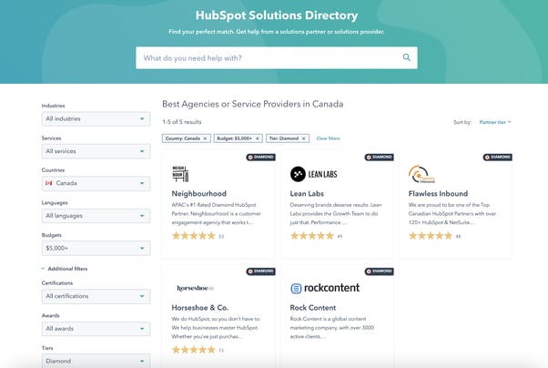 HubSpot's partner directory