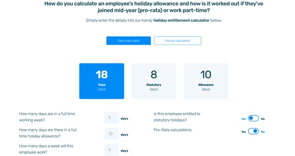 Breathe's employee holiday calculator