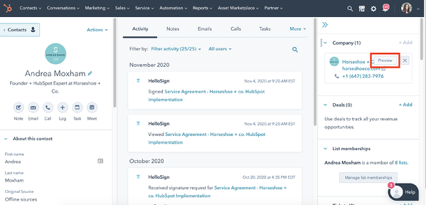 hubspot preview