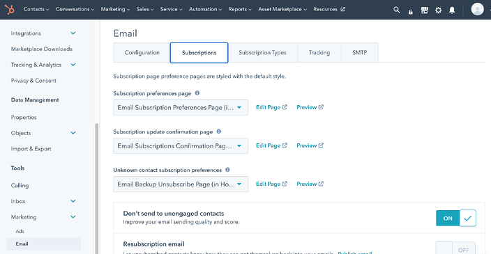 HubSpot Email Settings