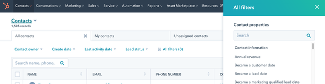 HubSpot Contact Filters