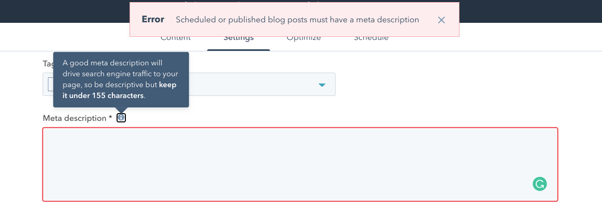 HubSpot screenshot with meta description