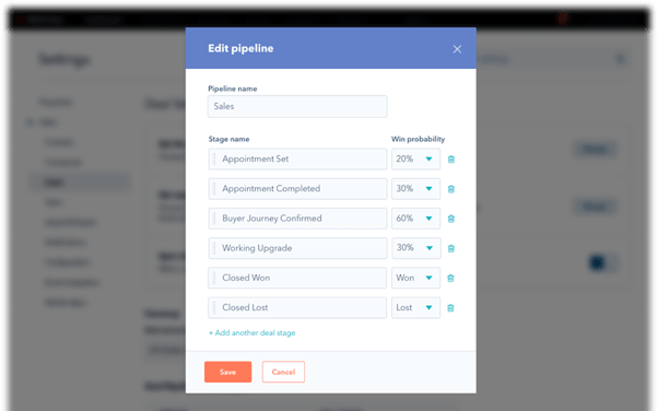 Editing a sales pipeline