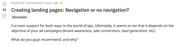 Reddit screenshot asking about PPC navigation