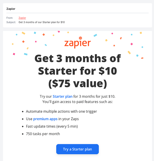 Zapier Bottom of Funnel email