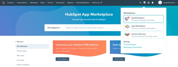 The HubSpot app marketplace