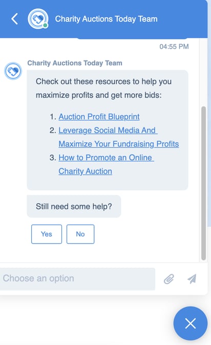 Chatbot providing support resources