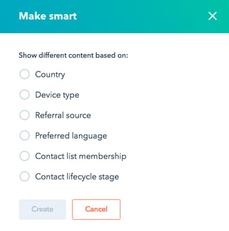 HubSpot smart content options