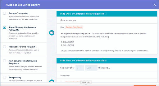 hubspot sequence library