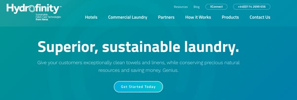 Homepage with headline "Superior, sustainable laundry."