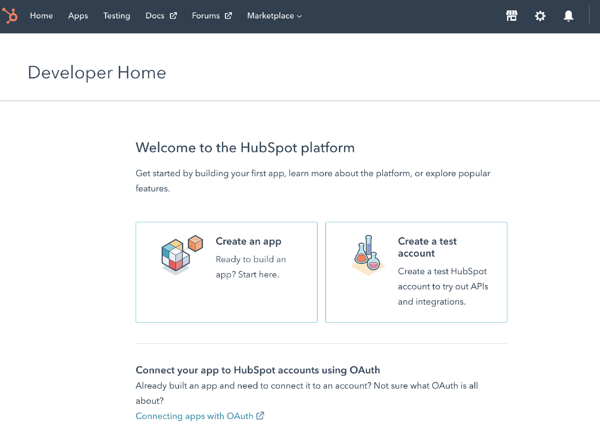 HubSpot developer homepage